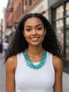 Turquoise Beaded Multi-Strand Necklace and Stud Earrings Set